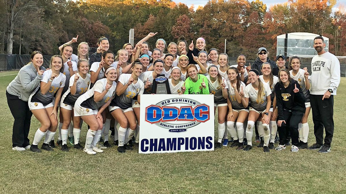 odacathletics's tweet photo. Your 2019 #ODAC Women's Soccer Champions | @R_MCAthletics @RMCWSoccer It is R-MC's 1st ODAC title since 1996 and the program's 13th overall. R-MC earns the ODAC's automatic bid into the NCAA Tournament #d3soccer https://t.co/dKpQsn2HoA