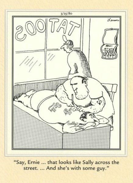 TheFarSideDay1's tweet photo. ♫ Hey, Hey Blond-headed Sally. She running tricks on Fountain Alley♪ https://t.co/56jd0i7bZ3