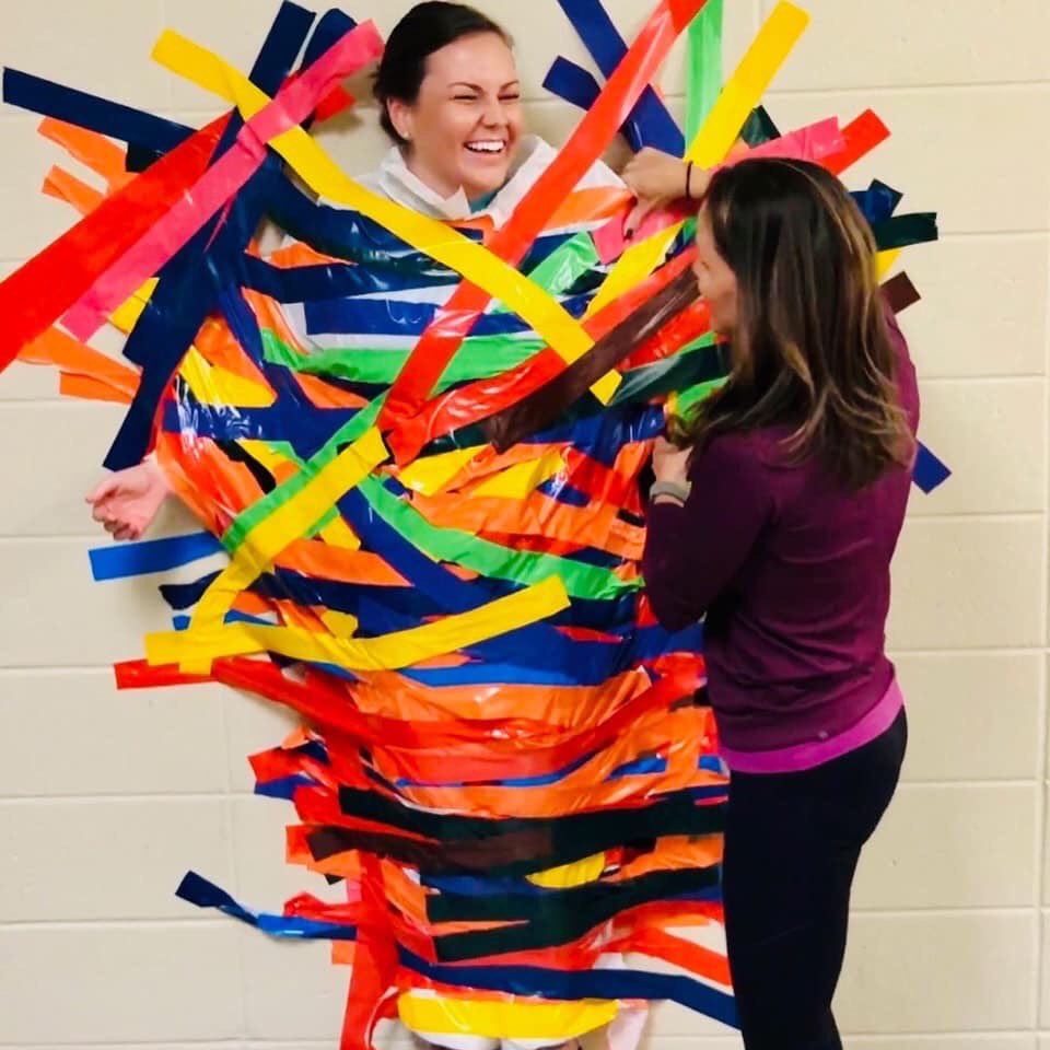 lisagarosi's tweet photo. Late posting... Friday was so fun! Top classes for raising money for the fun run.. taped to the wall with @mstoneCWES and @MsBowensClass ... @CogburnWoodsES and I said I would not stay on the wall...@CogburnWoodsPTO https://t.co/MLrTi4ukNi