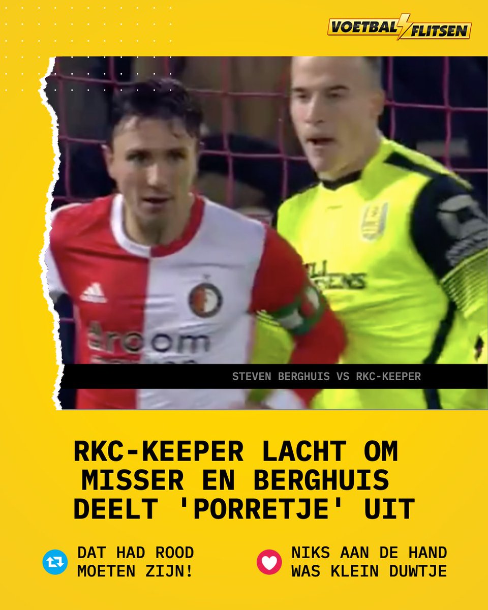 FCVideoNED's tweet photo. Na zijn gemiste kans op het eind raakte #Berghuis  in de clinch met RKC-keeper Vaessen. ,,Wat daar gebeurde? Haha, hij zei ‘lekker voor je’ tegen mij. Daarop gaf ik hem  een por in zijn zij en 10 seconden later ging hij pas naar de grond. Mooi geacteerd."

Wat vind jij? 

#feyrkc https://t.co/Mw1RPYZvHq