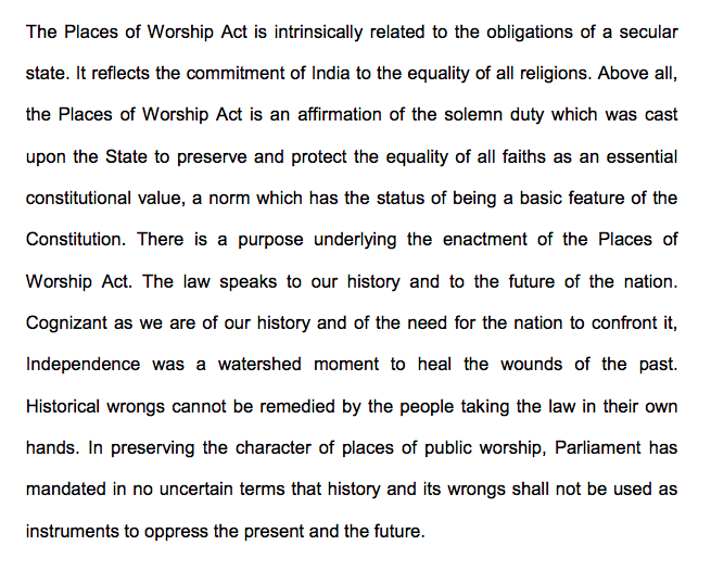 The SC has wilfully ratified (pp 116-125) the Places of Worship Act, 1991 that obligates maintaining ALL religious places as they were on Aug 15, 1947. Historical injustice of Kashi can now never be addressed unless parliament overrides BOTH, the 1991 Act and this SC judgment.