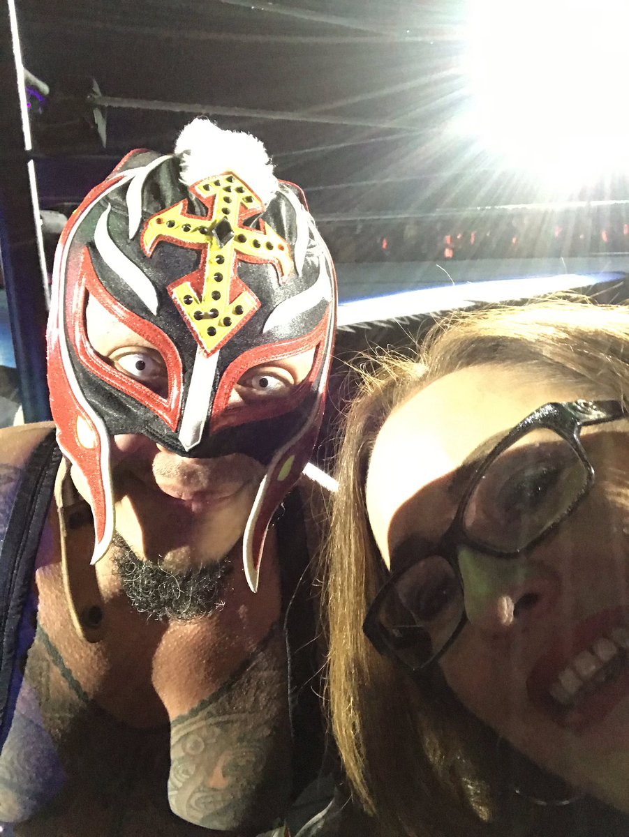 JanNutten's tweet photo. Just hanging with @reymysterio at #WWEaberdeen @WWEUK Section H Row F Seat 3 https://t.co/DvojurZGK0