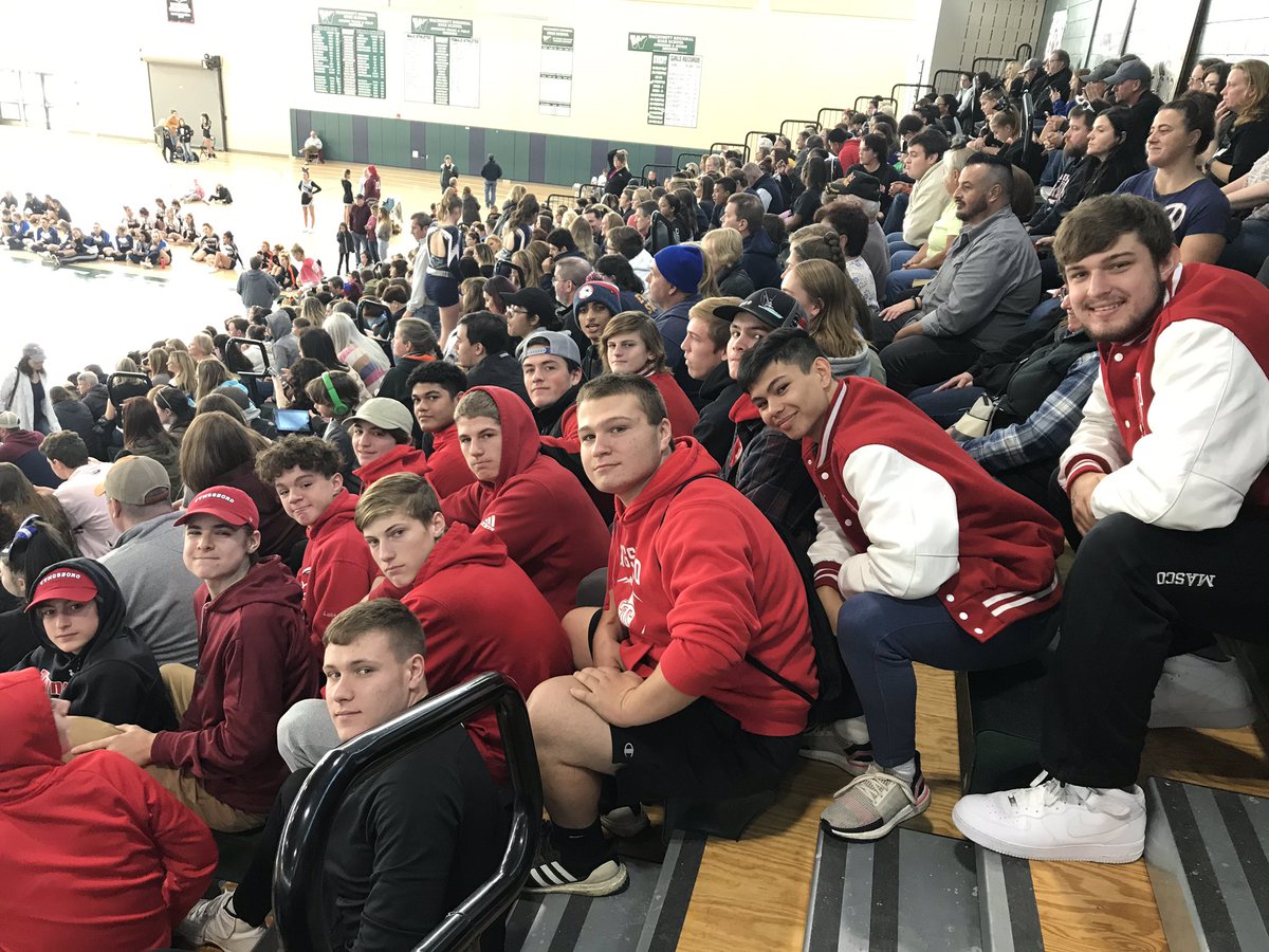 Tyngsborough Cheer ready to slay the Mid Wach Invitational and getting fan support by Football team. #WithAPurpose #tpsprepares