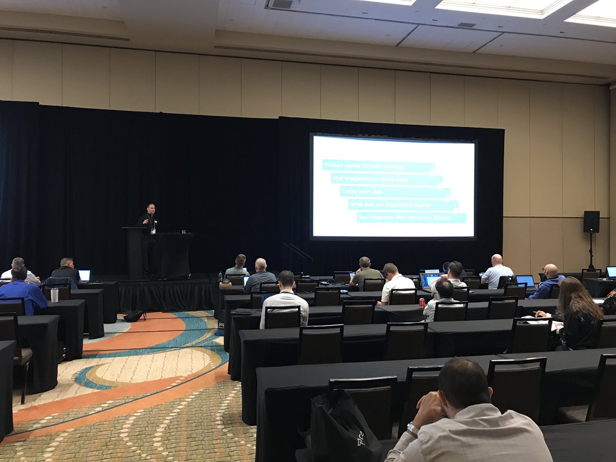 Devin Dasbach, Lead Software Engineer with #NFE walking customers through the new integration framework released earlier this year. #Xperience19 #Xp19