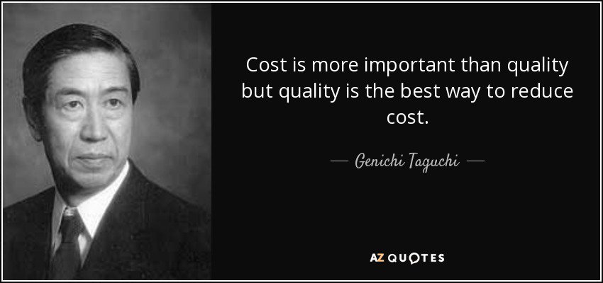 'Cost is more important than quality, but quality is the best way to reduce cost.' #SundayThoughts 

[ #GenichiTaguchi ]