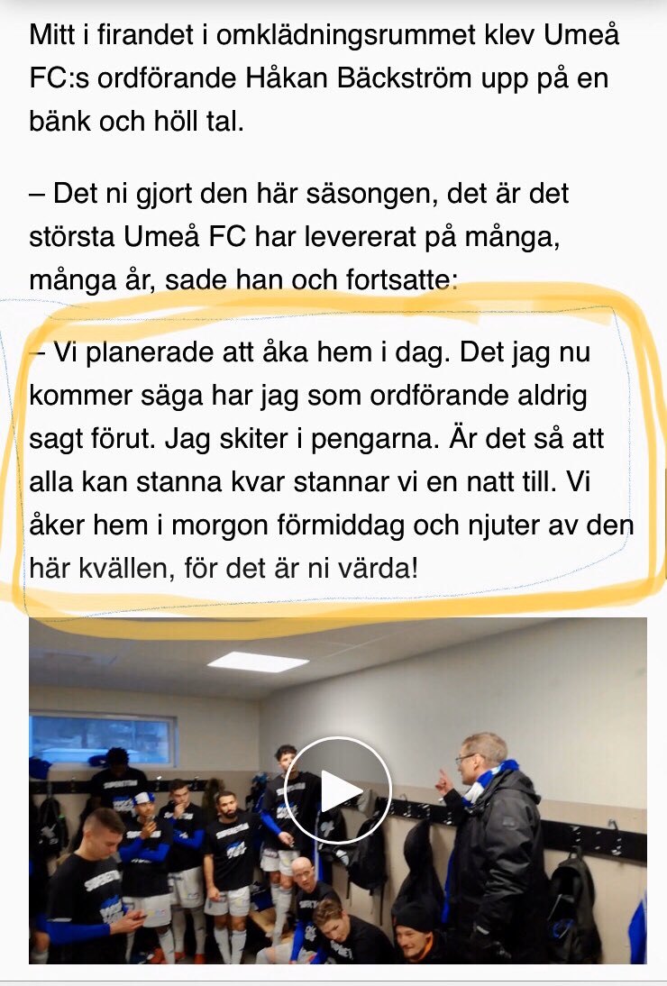 När Håkan Bäckström börjar rulla hatt på det här viset så vet man att det är nåt stort som hänt. Stort grattis <a href="/UmeaFC/">Umeå FC</a> till en supersäsong och ett bragdkval. Nu har Umeå nåt som Stockholm inte har, ett superettanlag!