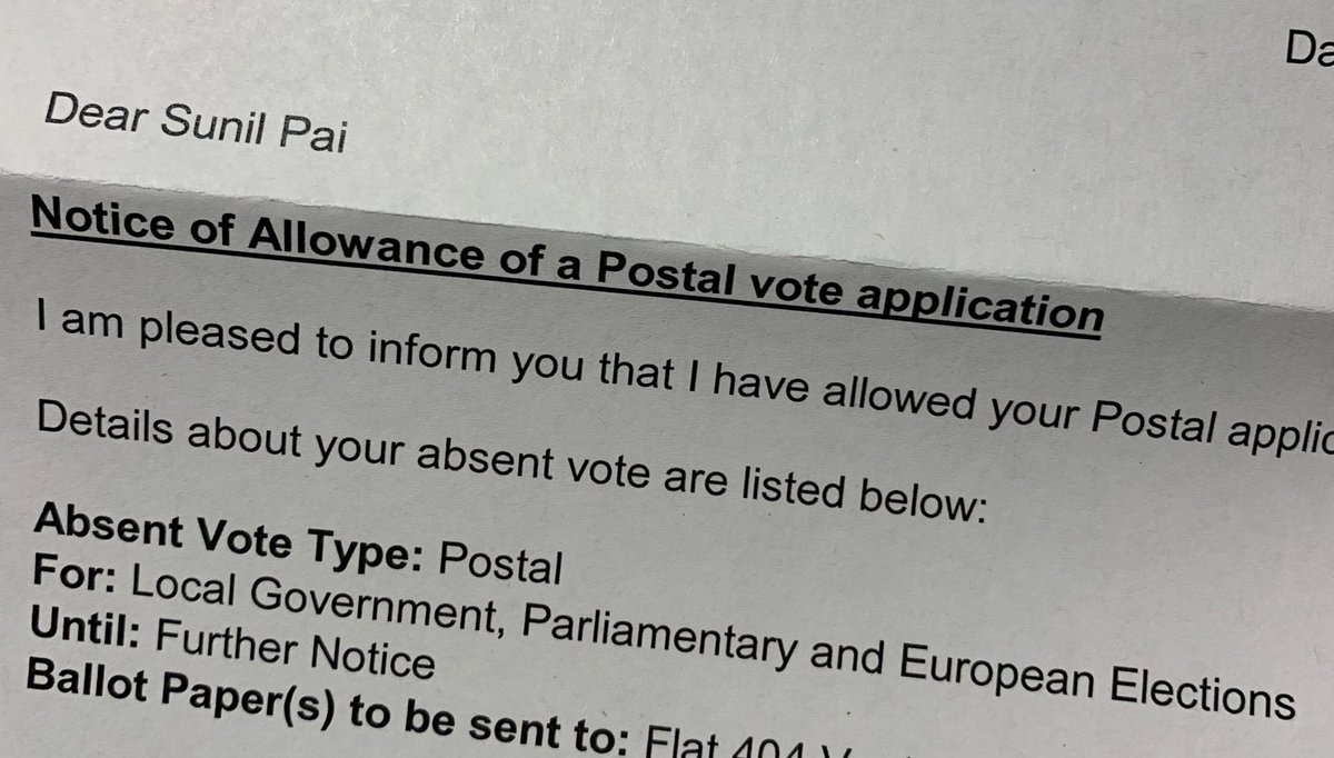 A letter from the council approving my application  to vote