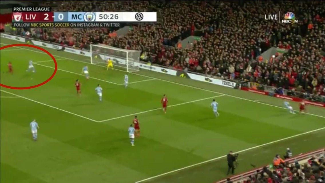 IJaSport's tweet photo. Liverpool’s weak side front runners utilise positional advantages remarkably. 

When the defenders are engaged on the ball (as they should be to a certain degree), Mane and Salah take advantage of the space behind them. 

Microlevel movements make all the difference. https://t.co/P346nG0spI