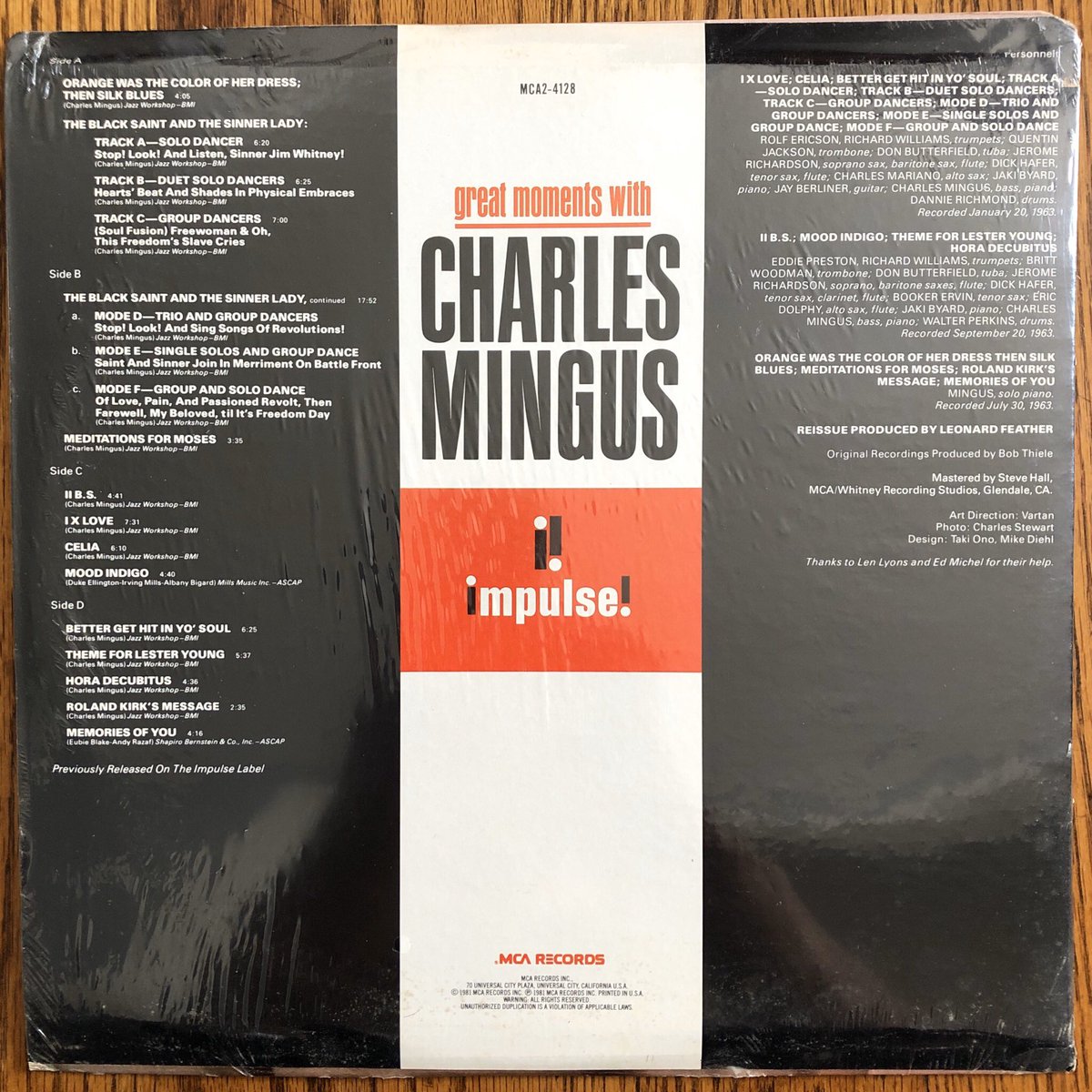 TheLeesOfMemory's tweet photo. #CurrentSpinner #GreatMomentsWithCharlesMingus #MCAImpulse (1981) Only thing "budget" is the single-pocket jacket for a double album vs a gatefold; the LPs are heavy, very nice by '81 standards. Playing a 100% pristine copy for the first time ever = peak conditions. @TGEMadison https://t.co/WSqtrpZnyK