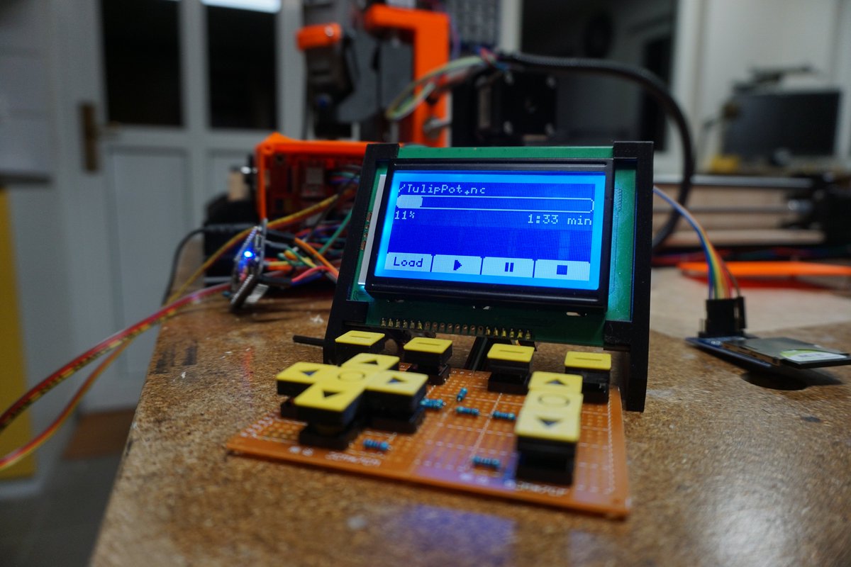 jipraus's tweet photo. Building a simple and cheap console for my CNCs, because I don't have so many PCs 😅. The prototype works so far. I am aiming to be able to do quick calibration and running GCode from SD card. #wirebender #cnc https://t.co/jGxYBQgtXL