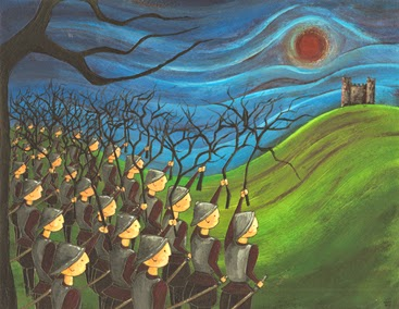 MacNDuff1's tweet photo. Leading an army to save Scotland. We are holding up tree branches to obstruct the scouts that Macbeth has sent to count us. It almost looks like the forest is moving towards his castle. https://t.co/qYl8gPU6Rl