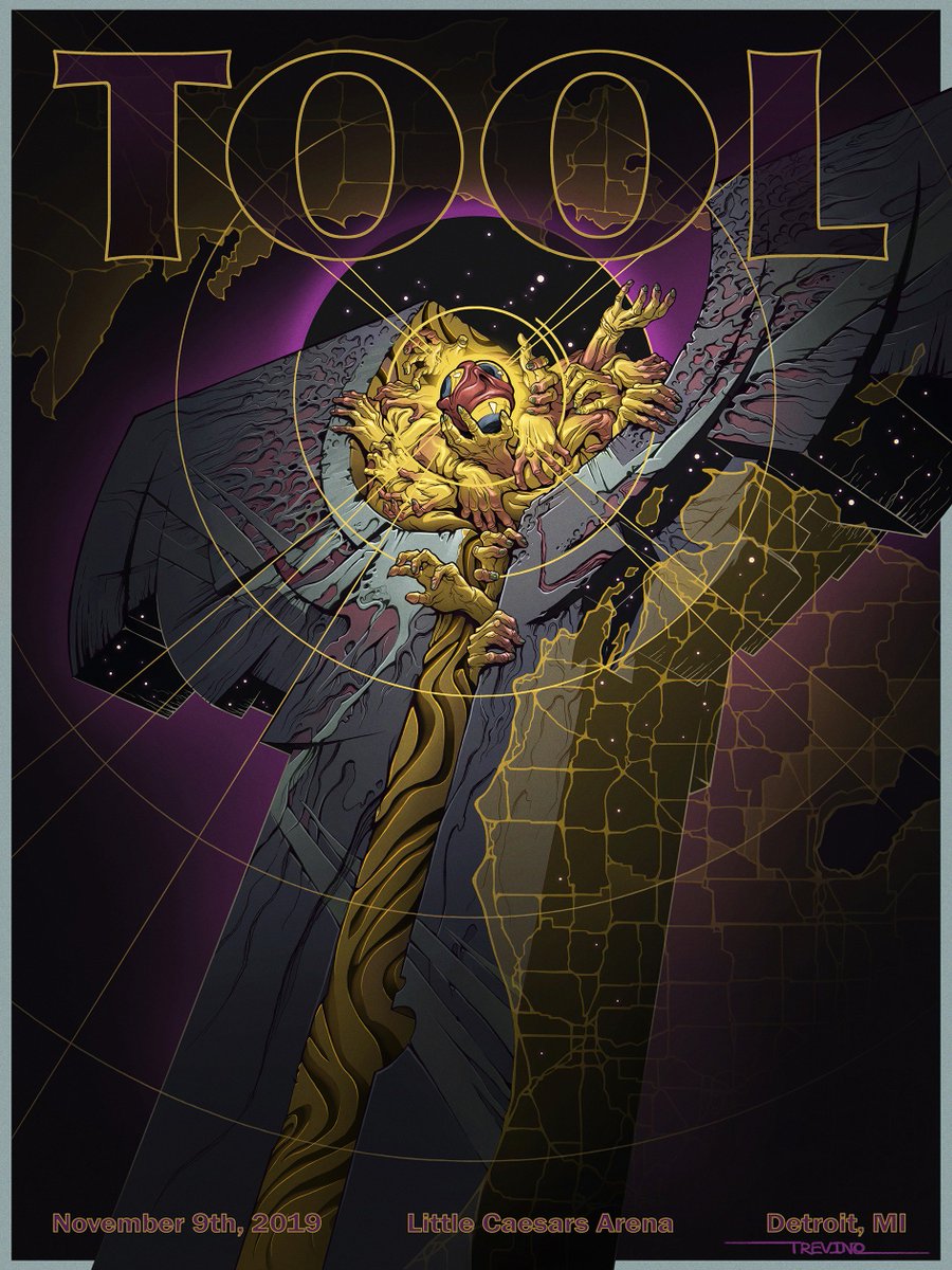RobbieSTrevino's tweet photo. My Tool poster for Detroit dropped!  I'm from Detroit originally so I requested my home town as one of the stops I'd do and Tool said yes! If you're interested in  a limited run print email me at: robbietrevino00@gmail.com while I still got em! #Tool #Detroit #toolmusic https://t.co/4sIaPD7cCI