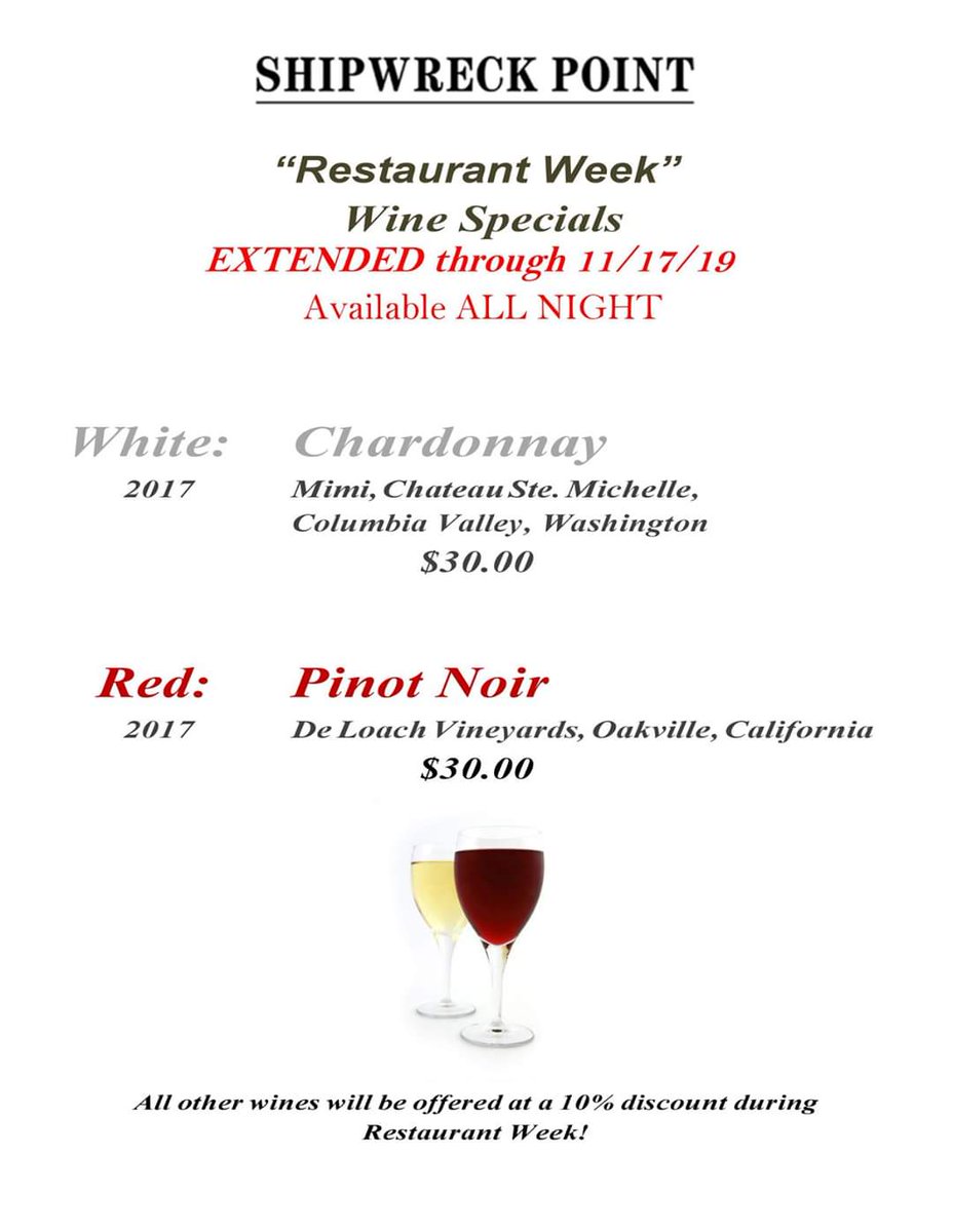shipwreckpoint's tweet photo. Due to an OVERWHELMINGLY POSITIVE response to our RESTAURANT WEEK menu,we've decided to extend the menu and Wine Special THROUGH TO NEXT SUNDAY 11/17!!!The menu and wine specials are available ALL NIGHT.
#shipwreckpoint #jerseyshorerestaurants #diningwithaview #cocktailswithaview https://t.co/NhFk6xVgTH