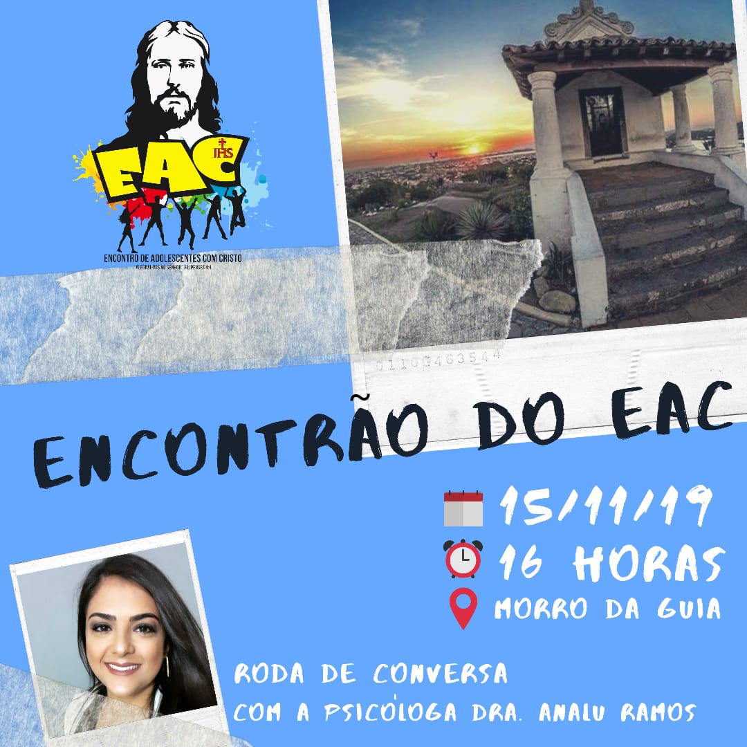 eaccabofrio's tweet photo. Fala, Galera!!
Dia 15 temos um encontro muito especial marcado!
ENCONTRÃO DO EAC 
• Morro Da Guia 
• Ás 16 horas
Será um momento muito legal de conversa e partilha!!
Chama todo mundo e vem! https://t.co/aswDguUl3D