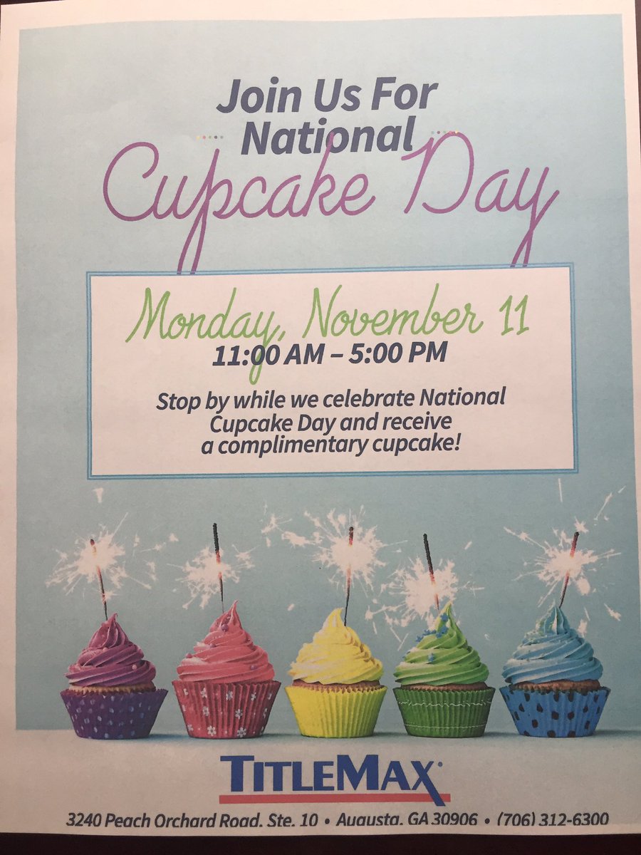 StecArevalos's tweet photo. Join us tomorrow at Augusta 4
3240 Peach Orchard Road for National Cupcake Day! #tmxcares @BruceCantrell6 @celliott411 https://t.co/RkLBDgFwEM