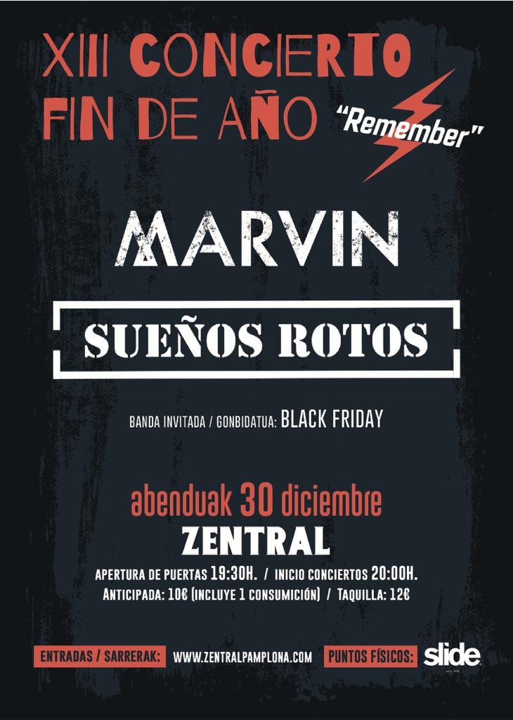 srotos's tweet photo. ¡¡Tenemos una gran noticia que daros!! El día 30 de diciembre recordaremos viejos tiempos en @ZentralPamplona junto con nuestros amigos de @MarvinOficial y Black Friday ¡¡¡Va a ser una noche irrepetible y muy especial!!! ¡¡Os esperamos a tod@s!! Entradas disponibles! https://t.co/qSkz1dslKZ