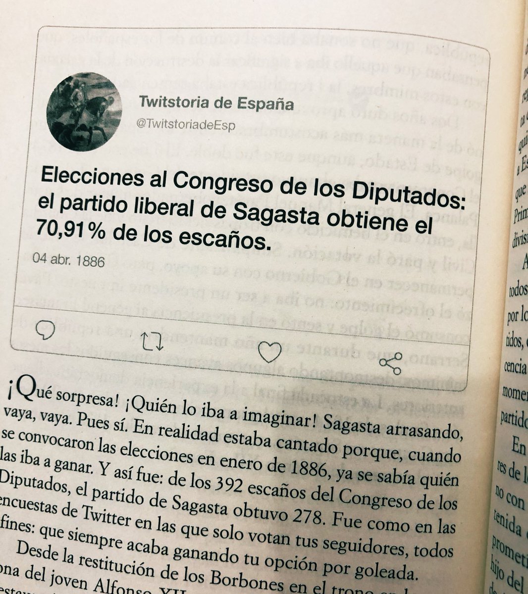 Si no queréis que Ferreras os ande asustando con sus aspavientos esta noche, en nuestro libro os contamos aquella época en la que Sagasta y compañía arrasaban en las generales. 
#eleccionesgenerales10N 
#EleccionesNoviembre2019 
#Elecciones10NL6 
#EleccionesGenerales