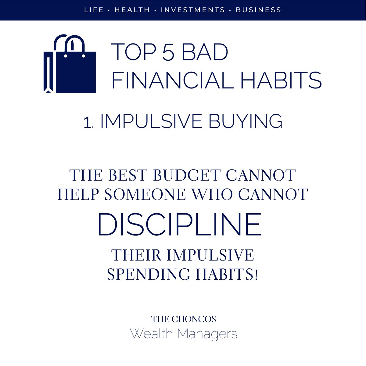 TheChoncos's tweet photo. Financial Bad Habit #1 of #5

Impulsive Buying 🛍

The best budget cannot help someone who cannot discipline their impulsive spending habits. https://t.co/e7c6ROqGPi