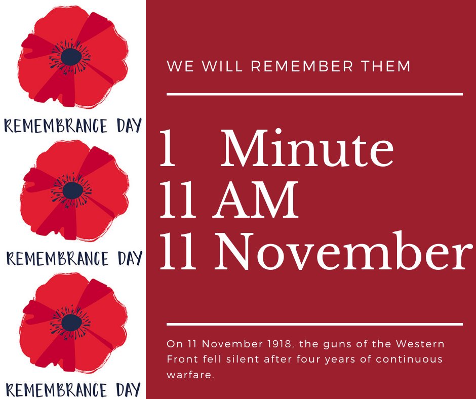 We will always remember - we will remember them all. On 11 November at 11am, this and every year, we encourage you to pause for one minute’s silence &amp; remember those who suffered and died in wars, conflicts &amp; peacekeeping operations. #Lestweforget #11Nov #RemembranceDay
