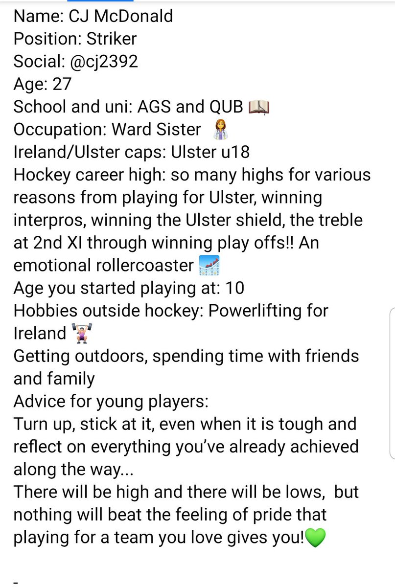 Up first! One of the fastest players in Ulster Hockey and our 1st XI Captain #CaptainFantastic #16 #BleedGreen #OurClub <a href="/cj2392/">Chloe-jade Mcdonald</a>