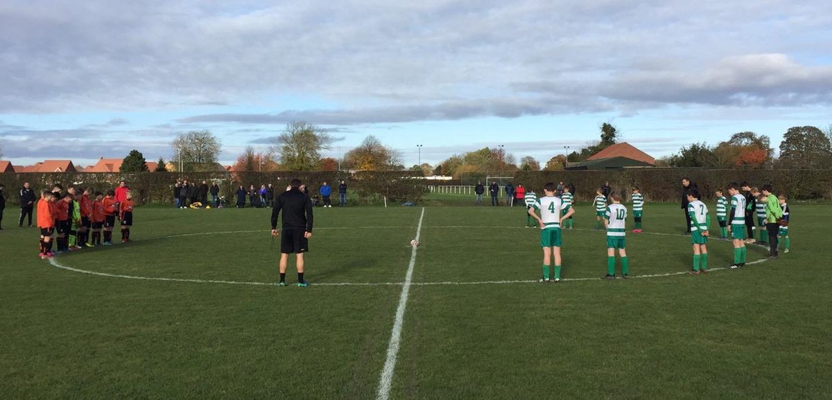 Poppleton Junior Football Club and Tockwith Under 13's observing the minutes silence today, both teams showed there respects impeccably.