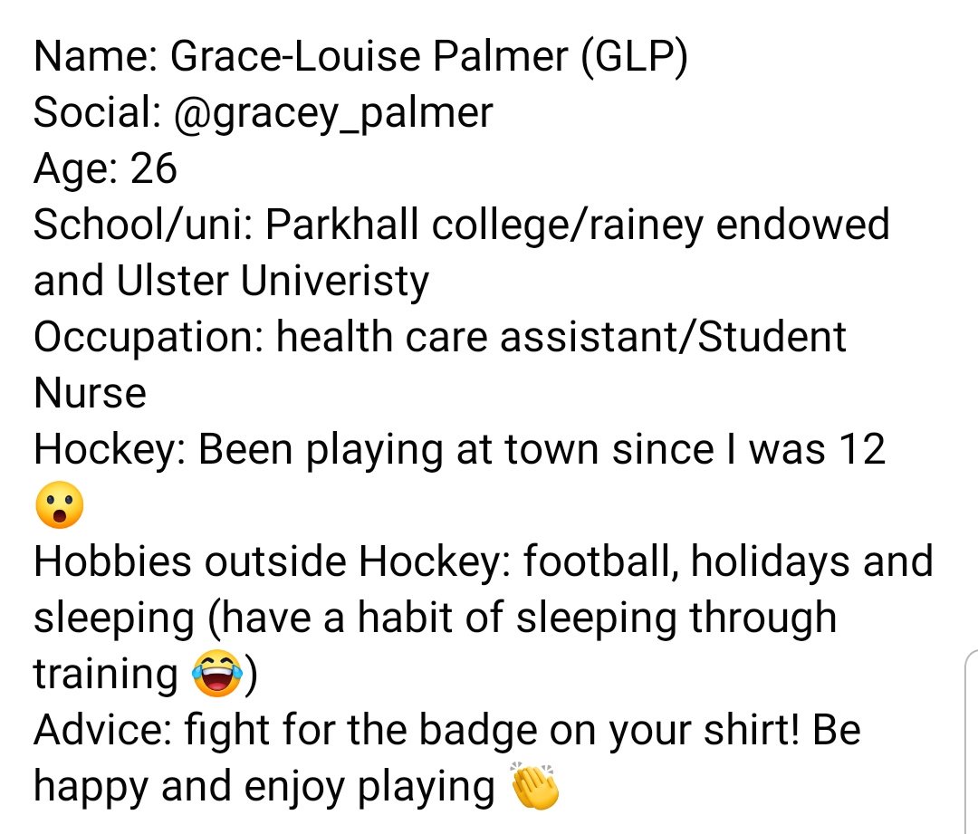 Player Profiles: Grace-Louise Palmer #13 #BleedGreen #OurClub #UlsterHockey #TownGirls 💚💚💚