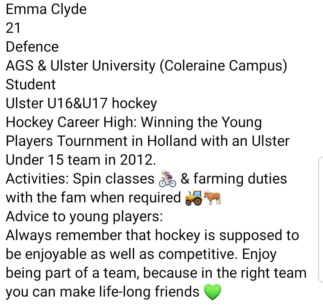 Player profiles: EMMA CLYDE #BleedGreen #OurClub #UlsterHockey #TownGirls #10  💚💚💚