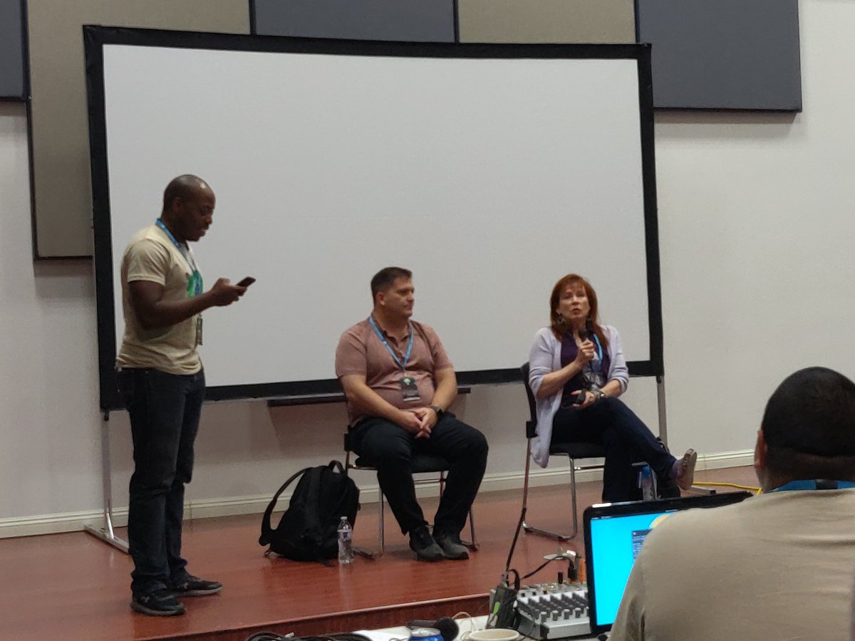 Edwardtonnn's tweet photo. Accessibility panel discussion moderated by @verioussmith featuring Glen Ingram and Sumner Davenport. #WordPress #WCRS19 #accessibility https://t.co/6m75TcUP8y