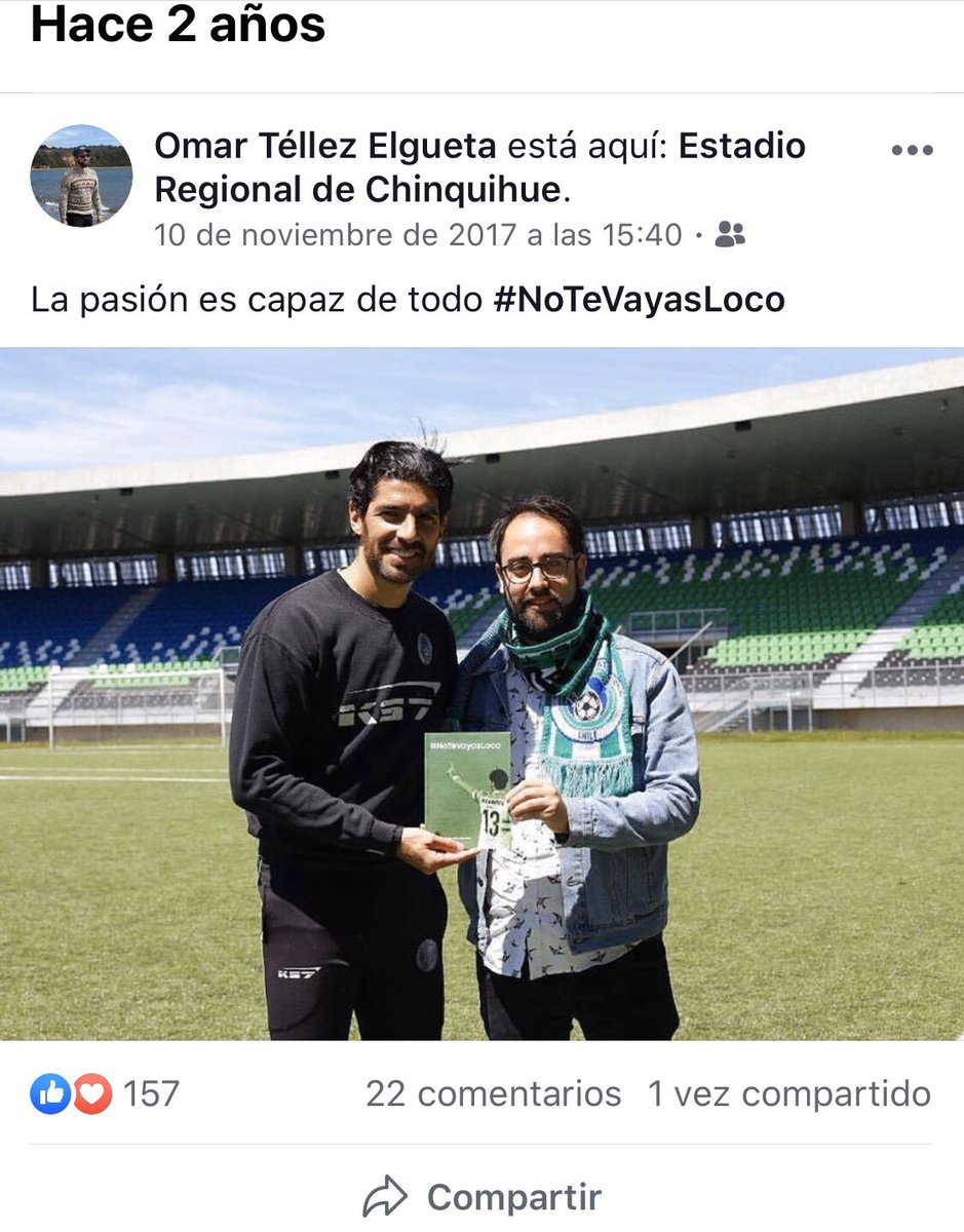 omarandrest's tweet photo. Qué locura de día me recordó Facebook! Un libro que nace gracias a todos los comentarios que los hinchas de Puerto Montt le escribieron al gran @loco13com mencionando #NoTeVayasLoco ¡Los del sur somos distintos! https://t.co/DbKCVINDRs