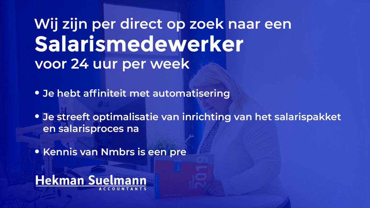 jvanbentem's tweet photo. Mooie vacature bij ons voor een salarismedewerker! Stuur je CV met motivatie naar frank.hekman@hekmansuelmann.nl. https://t.co/AHt2wETqB8
