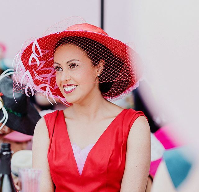 fabmelbourne's tweet photo. Beautiful @emscodellaro on Kennedy Oaks Day wearing a @millineryjill hat. #racingfashion #fashionblogger #fashionblog #fashionista #melbcupcarnival #hat #design #designer #red #portraitphotography #styleblogger #melbournestyle https://t.co/kNQgKO666f https://t.co/W6EzxXpreL