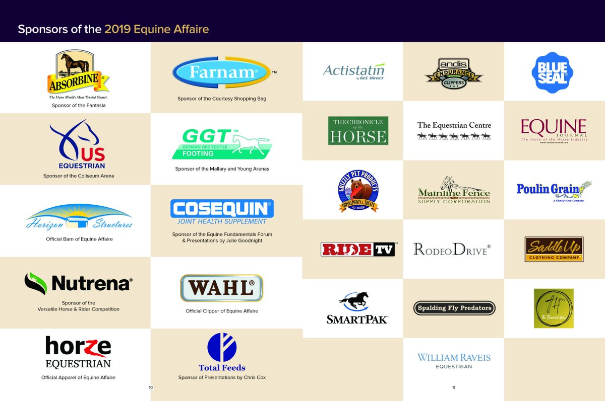 equineaffaire's tweet photo. We extend our most sincere thanks to the sponsors of the 2019 Equine Affaire in Massachusetts for their support of our mission and helping to make the event possible! #ea19ma https://t.co/BoLfuH4FIJ