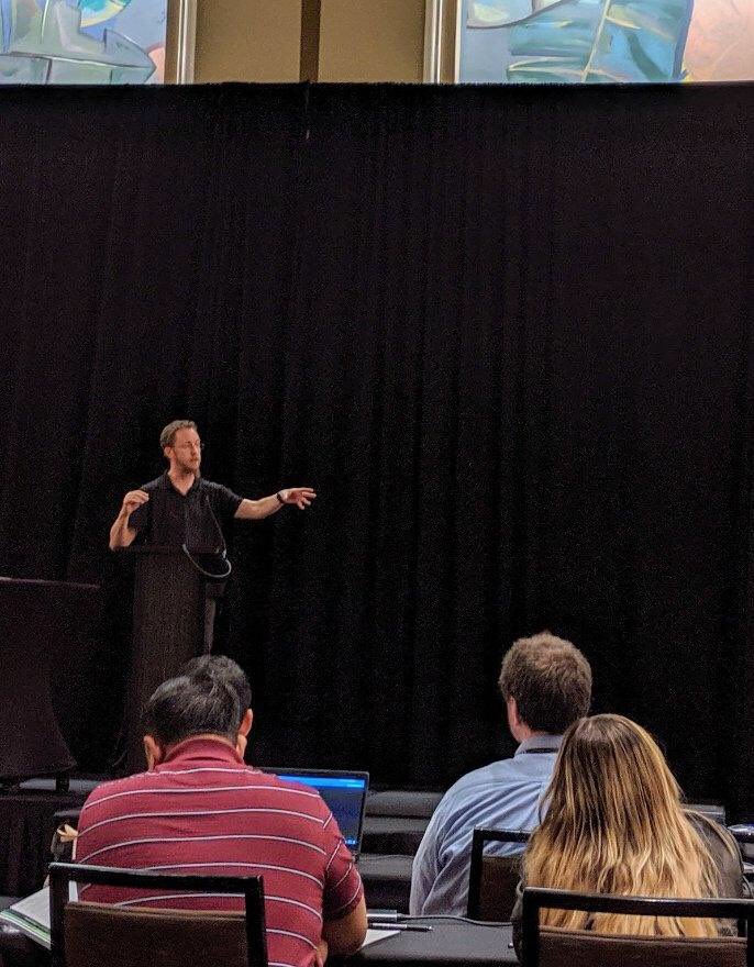 aptify's tweet photo. Chris Townsend, Software Architect, R&D, answering specific client questions about where #Aptify is going and the technology changes coming in the next versions. #QA #Xperience19 #excitingthingsahead #xp19 @Comm_Brands https://t.co/Z7drZkUxlX