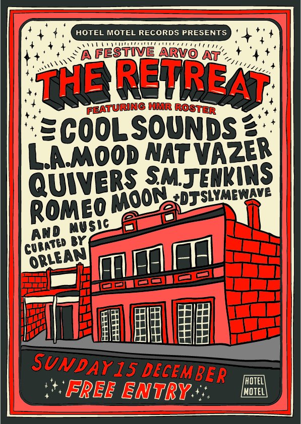 Hotel Motel Records (@hotelmotelrecds) on Twitter photo For the first time, all Hotel Motel artists in one place!
Sunday Dec 15th 2 - 8pm at <a href="/TheRetreatHotel/">The Retreat Hotel</a>
FREE ENTRY
Lots of great merch
Awesome poster by Justin Kuchel
facebook.com/events/4256838…
@Quiversam @CoolSounds1 <a href="/NatVazer/">Nat Vazer</a> <a href="/LAMood5/">L.A. Mood</a> <a href="/SMJenkins5/">S.M. Jenkins</a> <a href="/romeomoonart/">Romeo Moon</a> <a href="/orleanband_/">Orlean</a> For the first time, all Hotel Motel artists in one place!
Sunday Dec 15th 2 - 8pm at <a href="/TheRetreatHotel/">The Retreat Hotel</a>
FREE ENTRY
Lots of great merch
Awesome poster by Justin Kuchel
facebook.com/events/4256838…
@Quiversam @CoolSounds1 <a href="/NatVazer/">Nat Vazer</a> <a href="/LAMood5/">L.A. Mood</a> <a href="/SMJenkins5/">S.M. Jenkins</a> <a href="/romeomoonart/">Romeo Moon</a> <a href="/orleanband_/">Orlean</a>