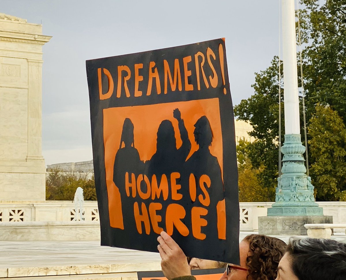 Sign near the Supreme Court reads “Dreamers! Home is here.”