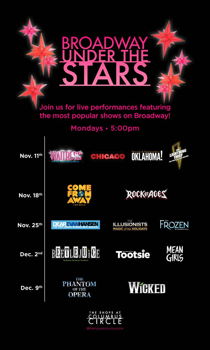 TheShops_ColCir's tweet photo. 📣#GIVEAWAY 📣Each week, in celebration of #BroadwayUnderTheStars we are giving away tickets to #Broadway’s hottest shows. Retweet and tag a friend for a chance to win 2 tickets to @LTMusical!🎭 https://t.co/NjYE14VJCf