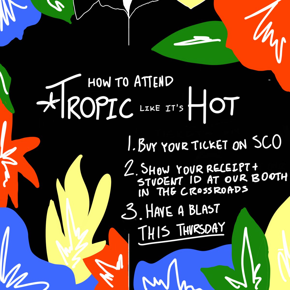 HEYO! Our first dance this year, ‘Tropic like it’s Hot’ is happening THIS THURSDAY! Make sure to buy your tickets on SCO! See you there!