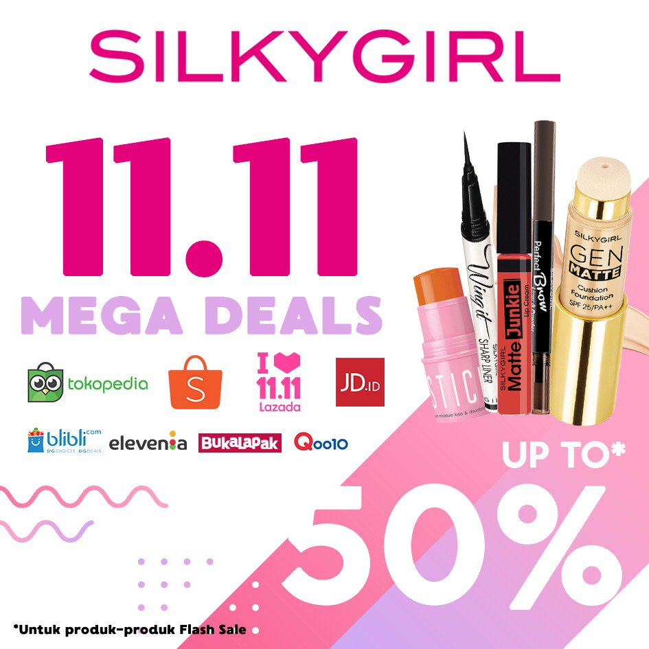 Yeay!!! Tanggal yang ditunggu tunggu datang juga, siapa sih yang nggak suka dengan tanggal 11.11!!! Mega Deals dari SilkyGirl untuk para SILKYGIRLs hadir hanya khusus hari ini!! Dapatkan potongan harga terbaik dari SilkyGirl diseluruh e-commerce!! Jangan lewatkan kesempatannya!