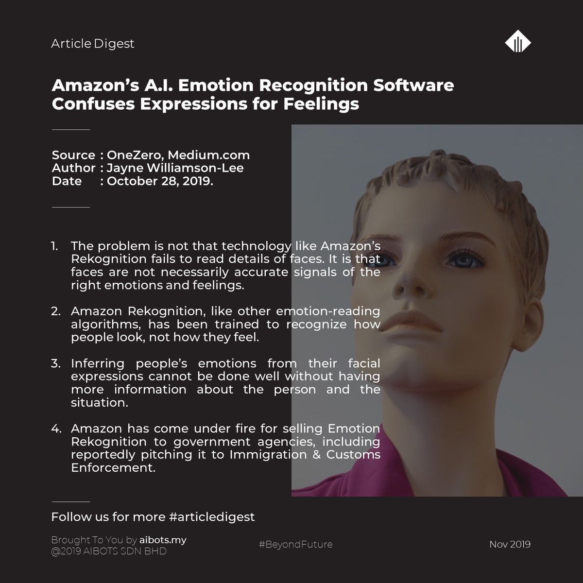 AibotsMY's tweet photo. Expressions doesn't mean emotions. Designing an emotion-recognition software is a wicked problem.
#imagerecognition #artificialintelligence #AI #machinelearning #emotion #emotions #readingpeople #mondaymood #mondayvibes #articledigest #aibotsmy https://t.co/C4G0Pm7DFM