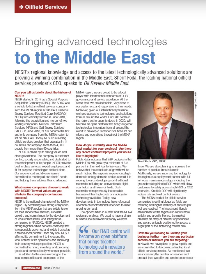 NESRCorp's tweet photo. Sherif Foda - CEO and Chairman of the Board of #NESR - discussed how regional knowledge and access to latest technologically advanced solutions are proving to be a winning combination in the Middle East #oilandgasservices #oilreview #adipec2019 #technology #middleeast https://t.co/ypeLGf0RLu