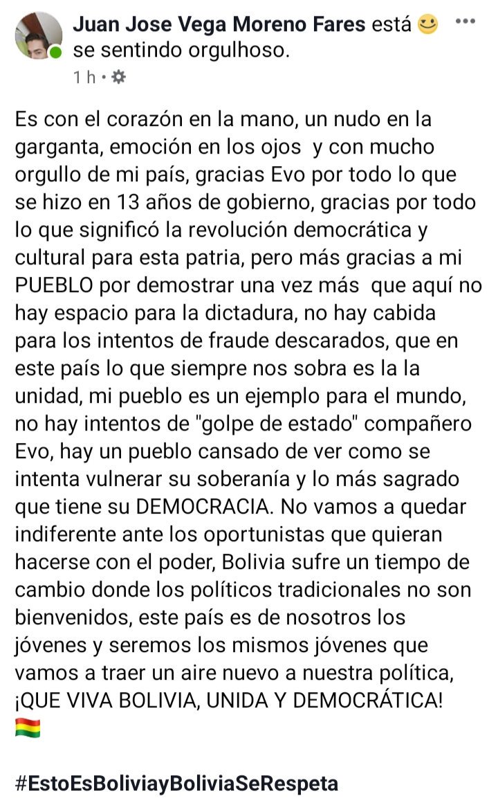Mi sentir como boliviano, como hijo de esta patria guerrera.