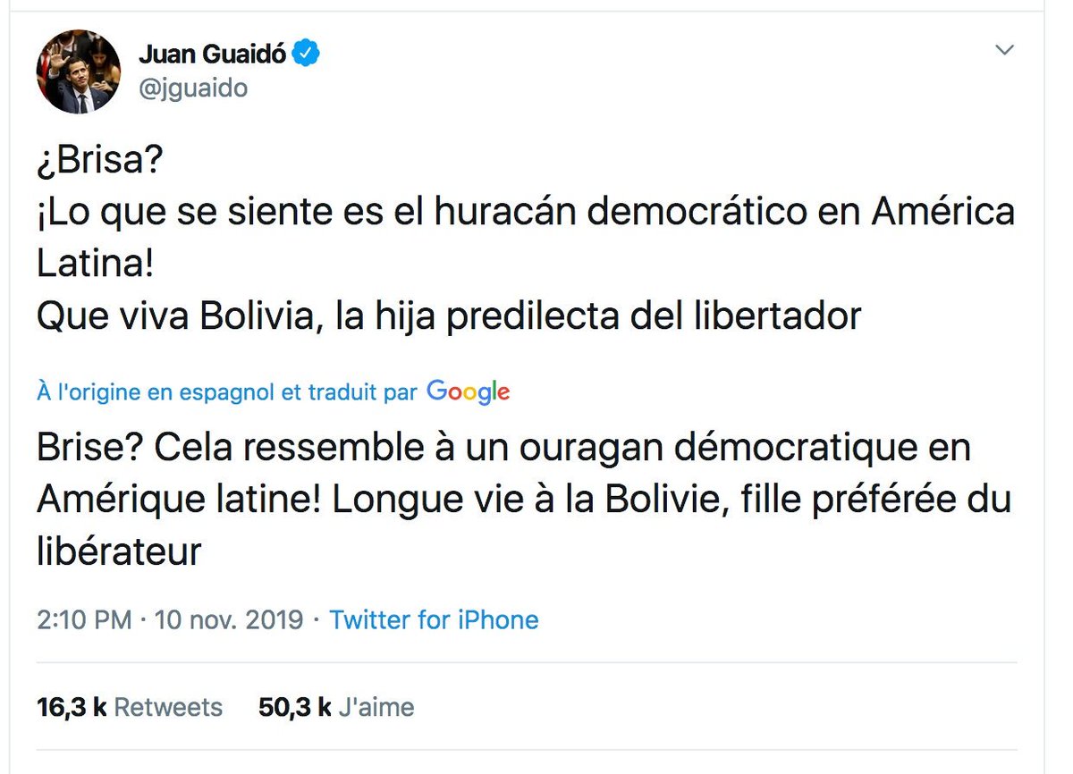 francoiscarpit1's tweet photo. Quand le chouchou des Macronistes au #Venezuelaaa salue le coup d'état militaire de l'extrême-droite en #Bolivie... 🤢🤢🤮🤮🤮 https://t.co/Qtw9B3YcAY