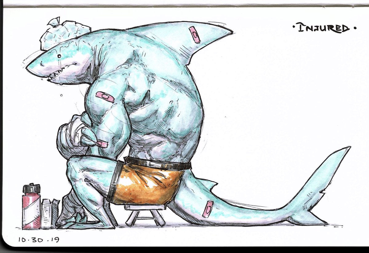 Poor, poor shark dude ?? Haha, well... that's one inktober drawing down ?? #art #digitalart #sketch #shark #fighter #fish #procreate #ipadpro #conceptart #characterdesign #anatomy #muscle #render #ink #pen #sketchbook #character 