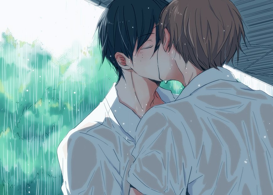 Two anime boys kissing