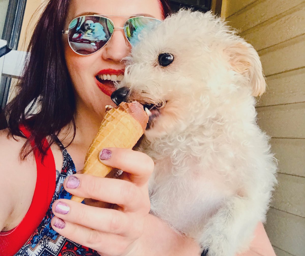 AndreaGarritano's tweet photo. Just a girl and her dog #DogsofTwittter #IceCreamSocial #Sammy #MyMan #HeAtLeastLovesMe https://t.co/RWoDO5AVdS
