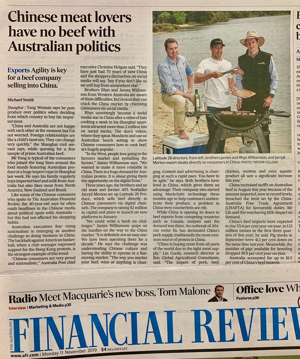 L28Produce's tweet photo. @L28Produce are featured in the @FinancialReview discussing the growing demand for Australian beef in China, the challenges along the way and our current capital raising.

Thanks @MikeSmithAFR
 
https://t.co/8AlG2BVoE6

#china #beef #export https://t.co/B3DOctALhx