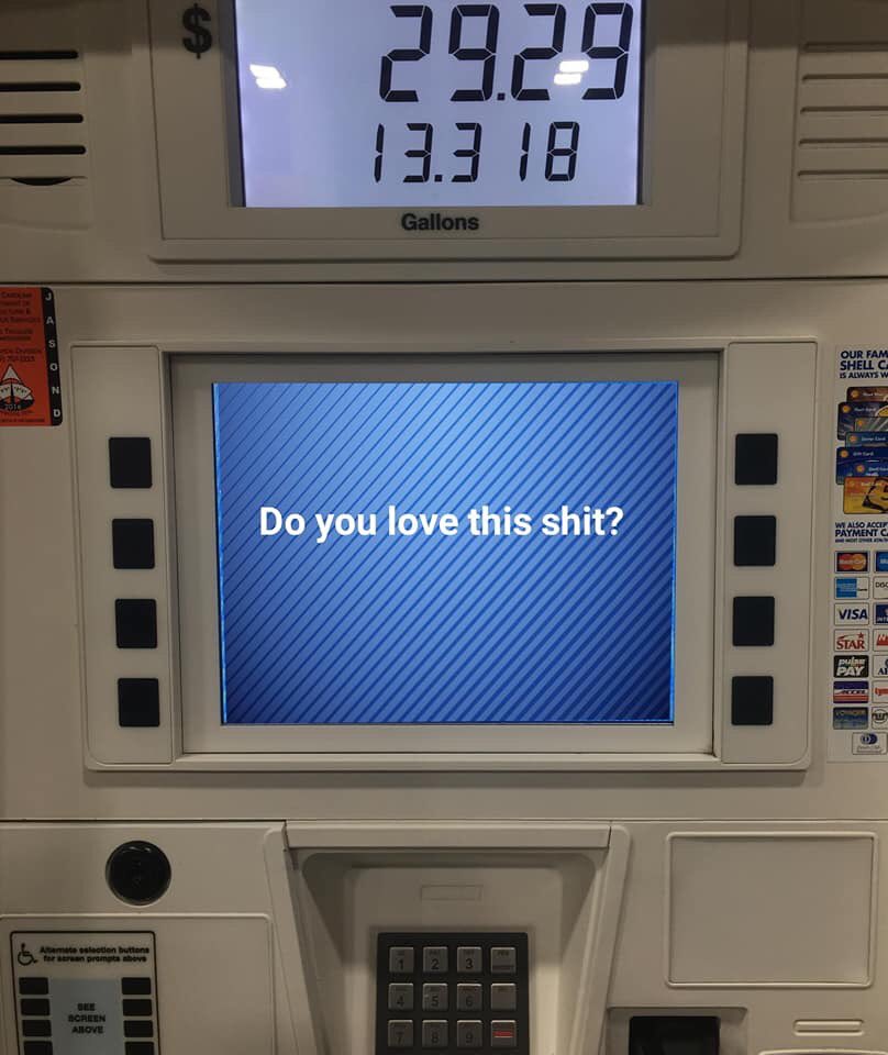 iamfrankcarter's tweet photo. I’m sick of all these questions gas pumps aways ask us 😪 https://t.co/EeZzSZeU8A