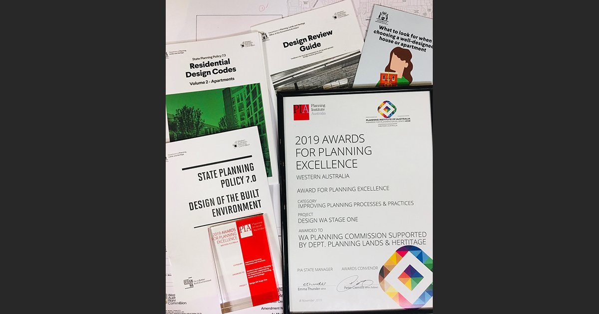 dplh_wa's tweet photo. The Design WA Stage One project won the Improving Planning Processes and Practices award at the 2019 @pia_planning Awards for Planning Excellence. Congratulations to the #designwa team. https://t.co/fN5N2MPPe8