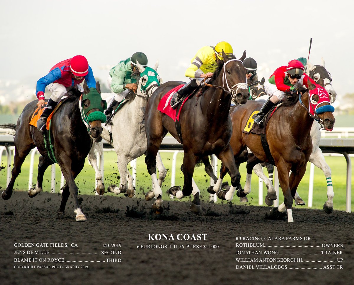 JAWongRacing's tweet photo. Kona Coast gets the W today @GGFracing. Congratulations and thank you to his owners R3 Racing & Calara Farms & @Jockeybant for another great ride. @MsRuffian @annacotsteel @3coltshandicap @GGPublicity @FLAIRstrips @teamshoes928 https://t.co/3eeO9SAM4x