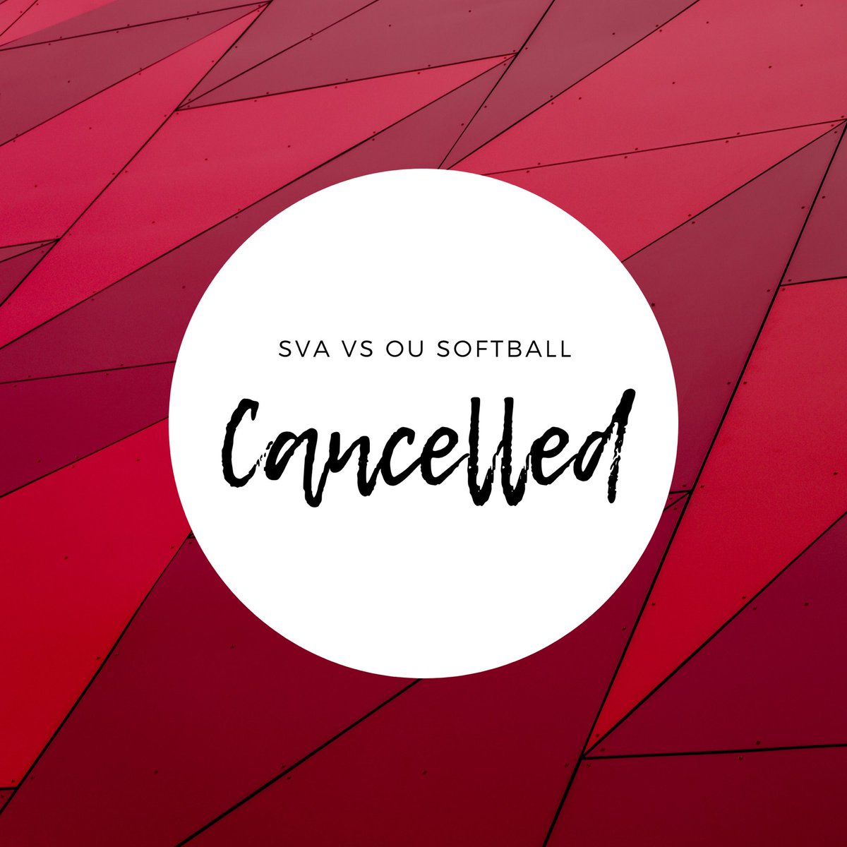 OUSVA's tweet photo. Hey all.

Unfortunately, due to weather concerns and the safety of ours and the OU Softball team’s players, we have to cancel tomorrow’s game. We will reschedule it in the future in better weather so we can still go up against the national champs at some point! https://t.co/uvhy5ByAF8